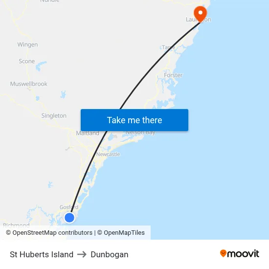 St Huberts Island to Dunbogan map