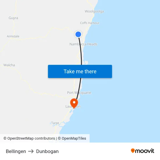 Bellingen to Dunbogan map
