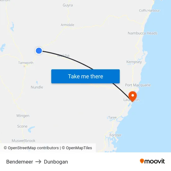 Bendemeer to Dunbogan map