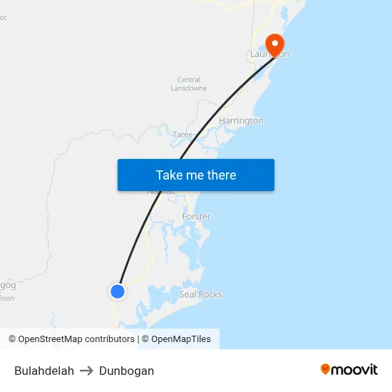 Bulahdelah to Dunbogan map