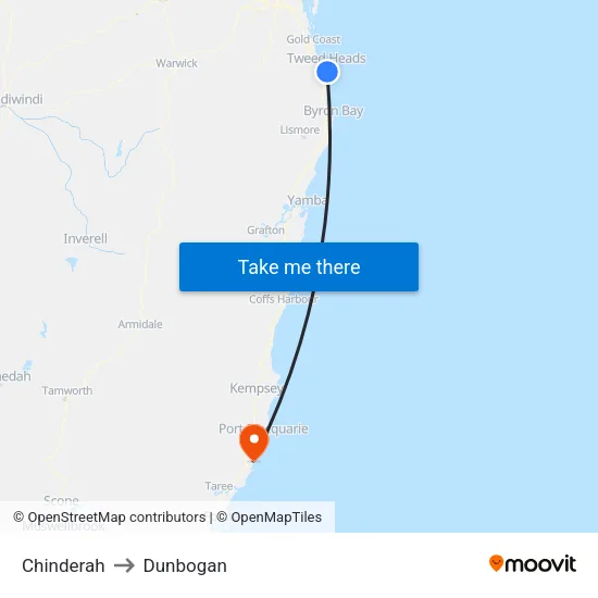 Chinderah to Dunbogan map