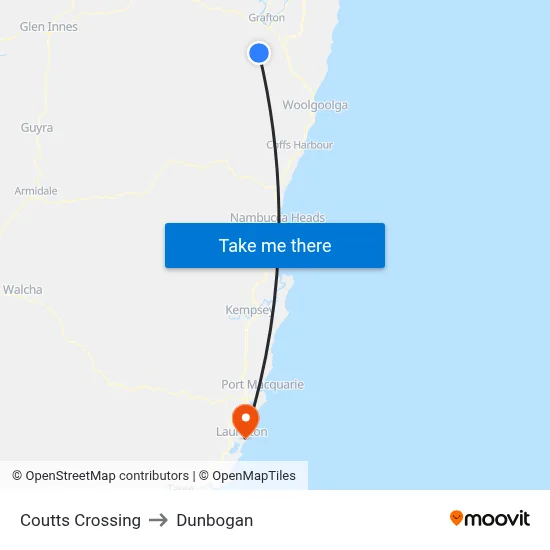 Coutts Crossing to Dunbogan map