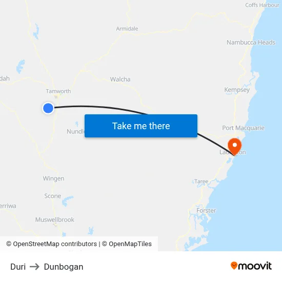 Duri to Dunbogan map