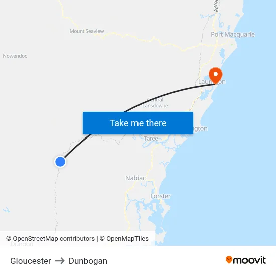Gloucester to Dunbogan map