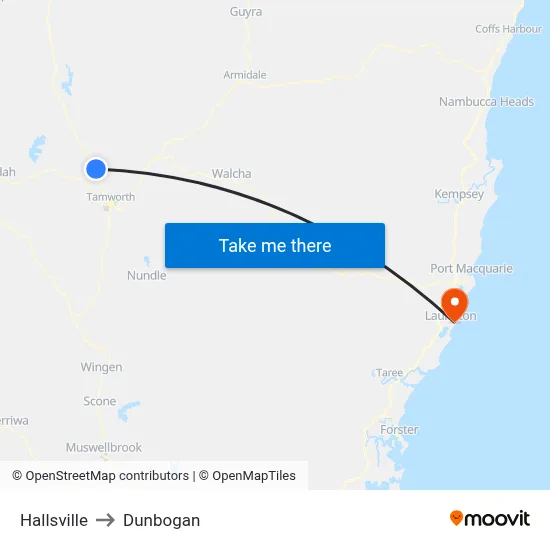 Hallsville to Dunbogan map