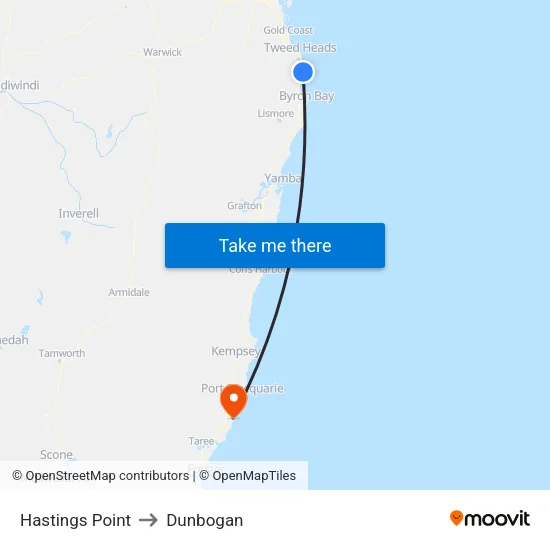 Hastings Point to Dunbogan map