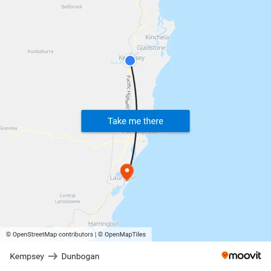 Kempsey to Dunbogan map