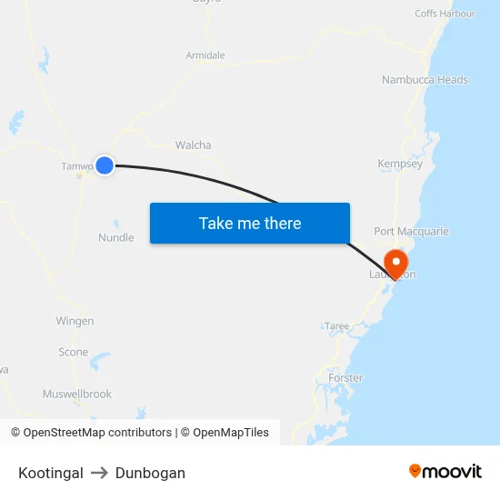 Kootingal to Dunbogan map