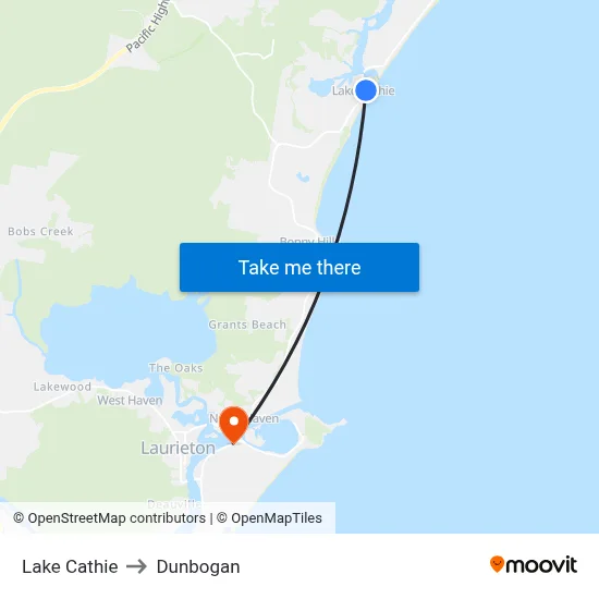 Lake Cathie to Dunbogan map