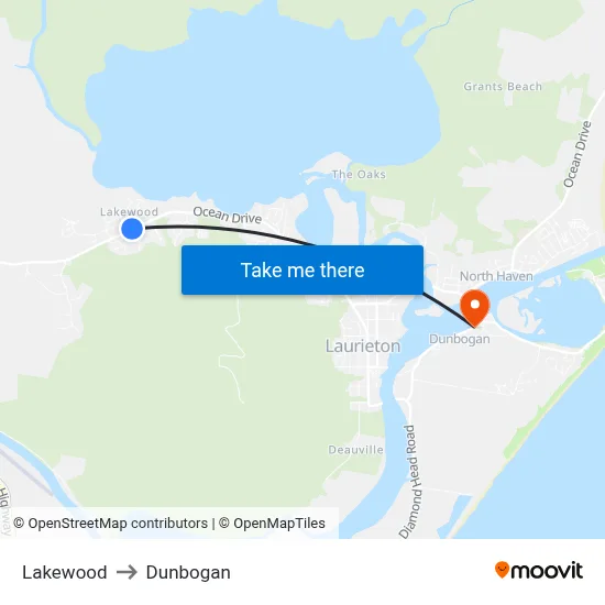 Lakewood to Dunbogan map