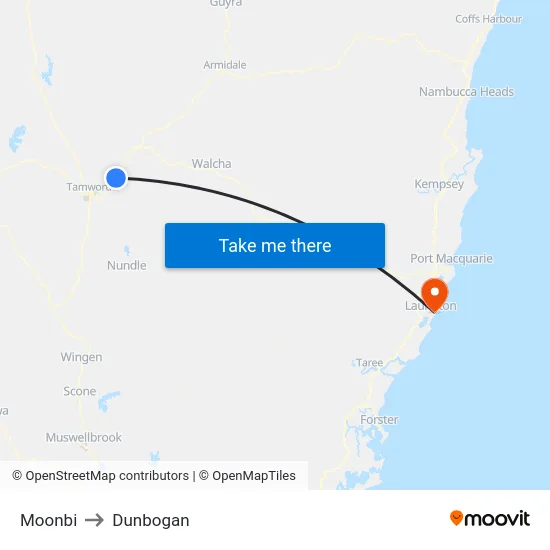 Moonbi to Dunbogan map