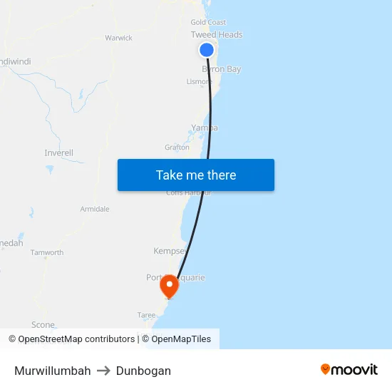 Murwillumbah to Dunbogan map