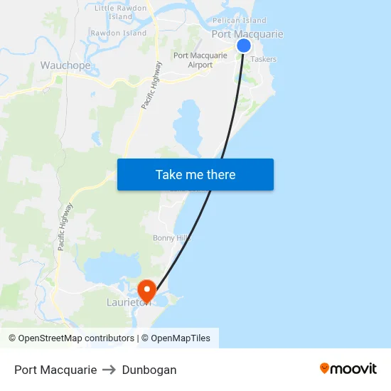 Port Macquarie to Dunbogan map