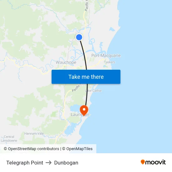 Telegraph Point to Dunbogan map