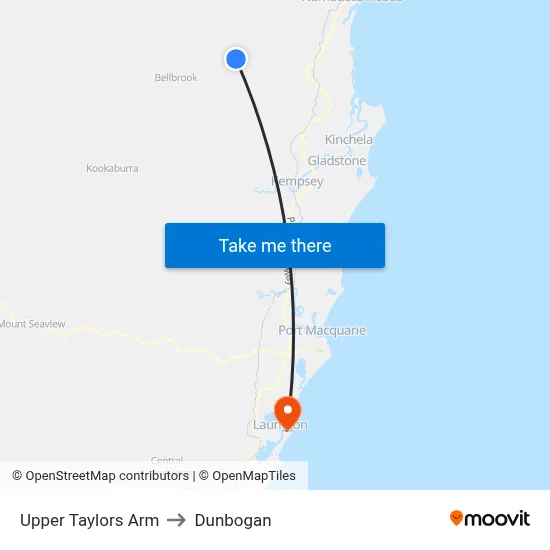 Upper Taylors Arm to Dunbogan map