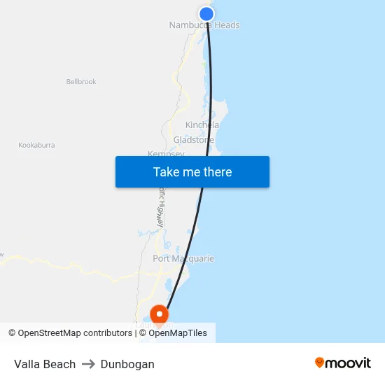 Valla Beach to Dunbogan map