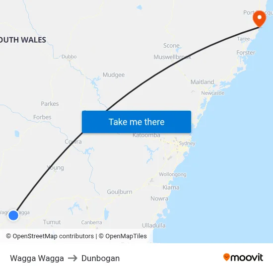 Wagga Wagga to Dunbogan map