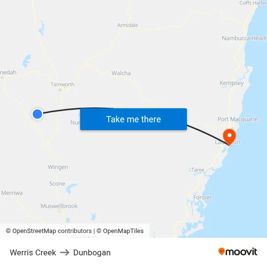 Werris Creek to Dunbogan map
