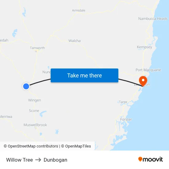 Willow Tree to Dunbogan map