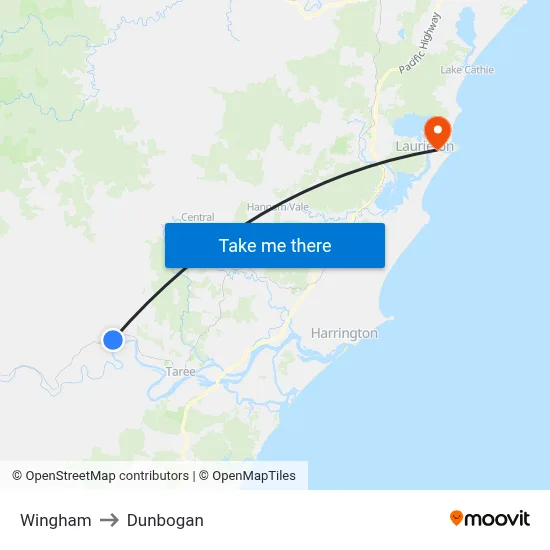 Wingham to Dunbogan map