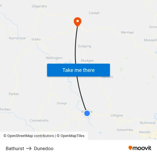 Bathurst to Dunedoo map