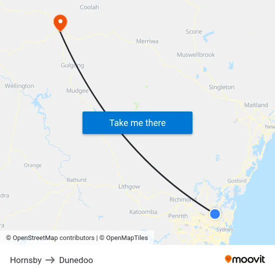 Hornsby to Dunedoo map