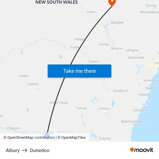 Albury to Dunedoo map