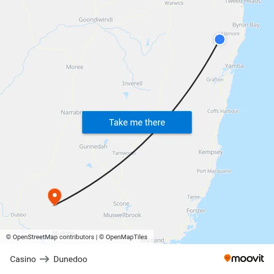 Casino to Dunedoo map