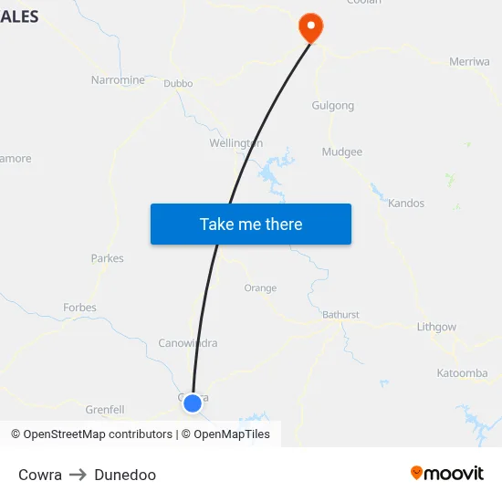 Cowra to Dunedoo map