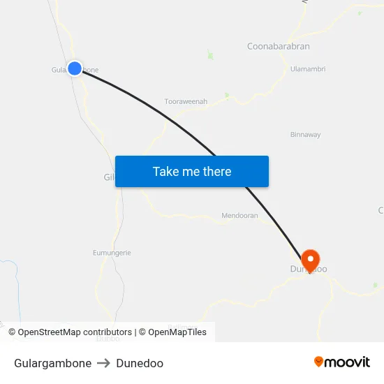 Gulargambone to Dunedoo map