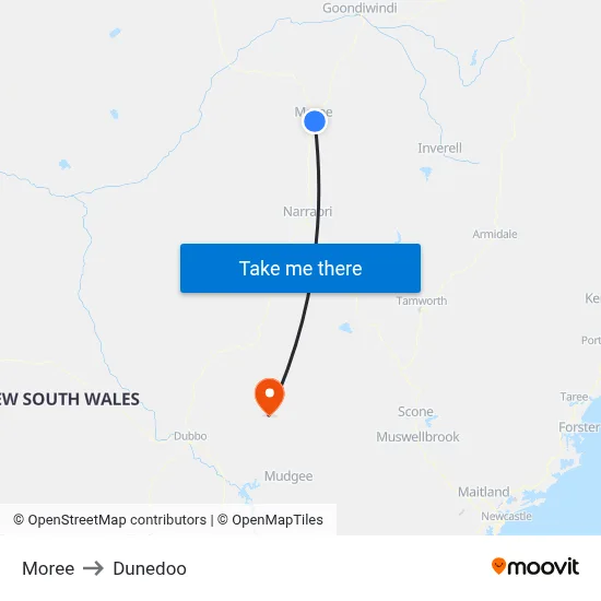 Moree to Dunedoo map