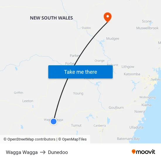 Wagga Wagga to Dunedoo map