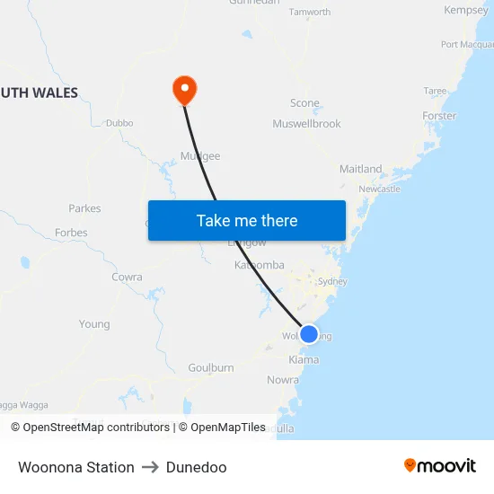Woonona Station to Dunedoo map