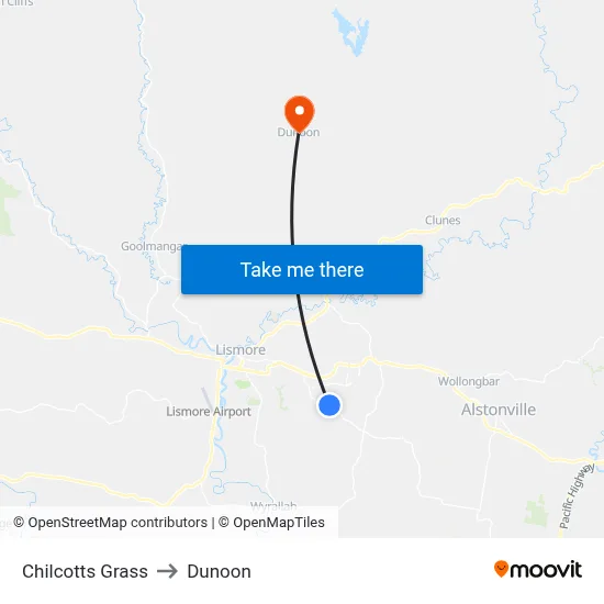 Chilcotts Grass to Dunoon map
