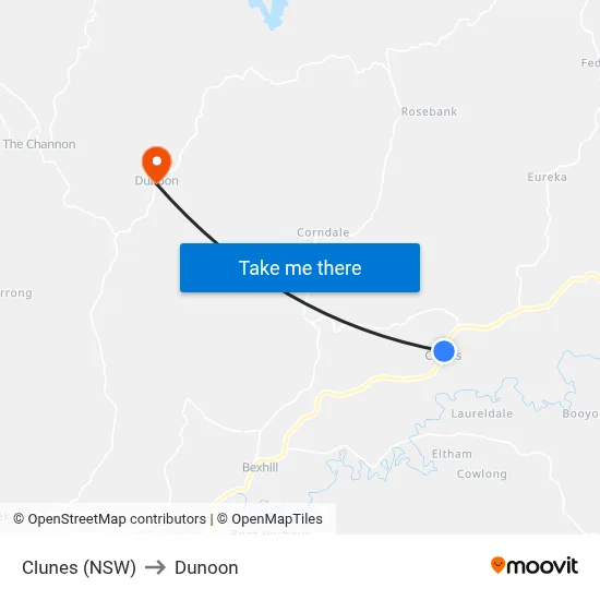 Clunes (NSW) to Dunoon map