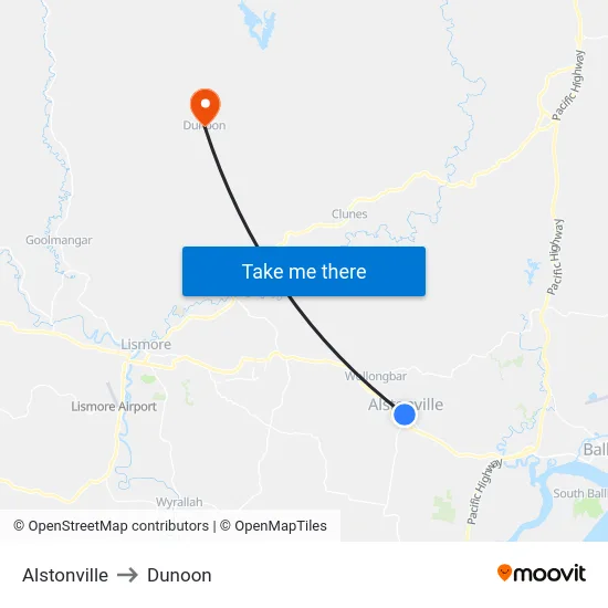 Alstonville to Dunoon map