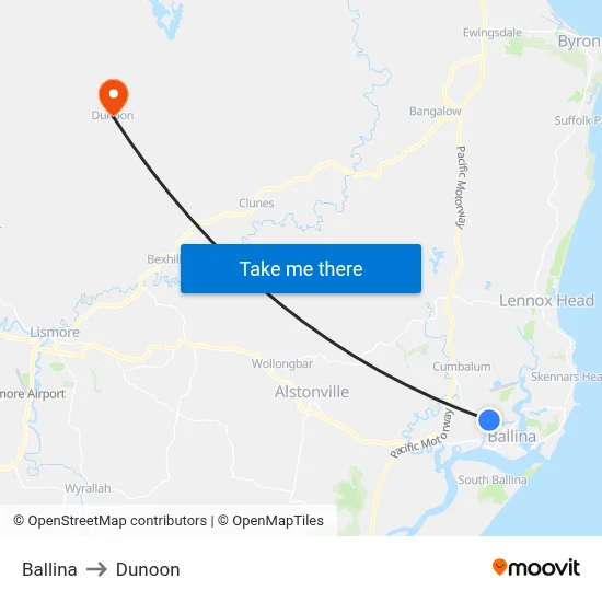 Ballina to Dunoon map