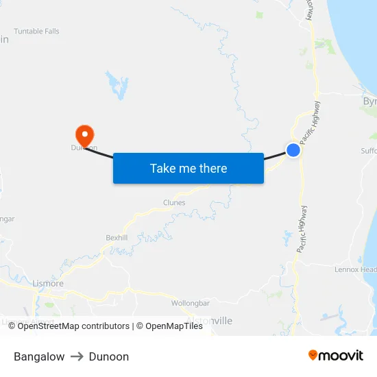Bangalow to Dunoon map