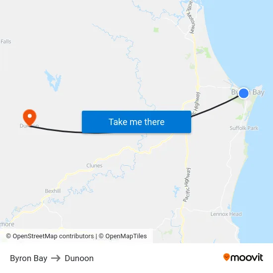 Byron Bay to Dunoon map