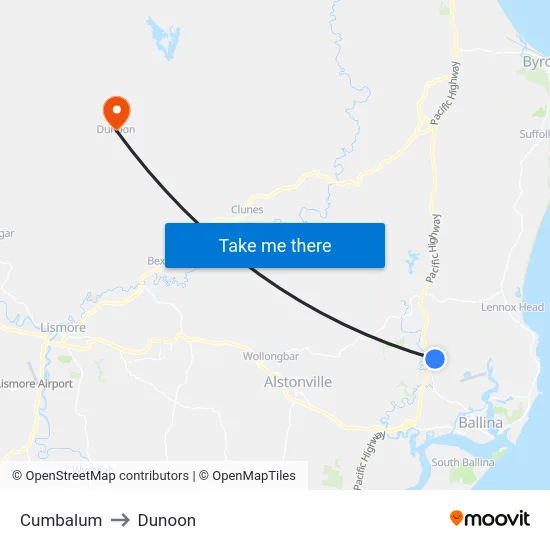 Cumbalum to Dunoon map