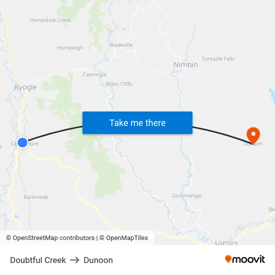 Doubtful Creek to Dunoon map