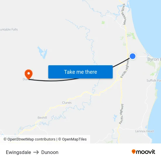 Ewingsdale to Dunoon map