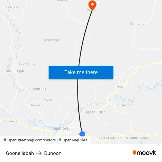 Goonellabah to Dunoon map