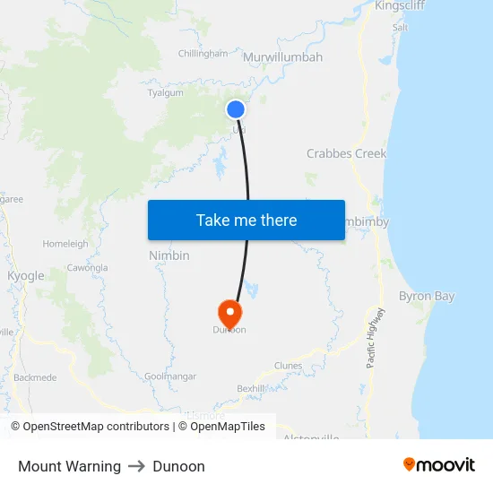 Mount Warning to Dunoon map