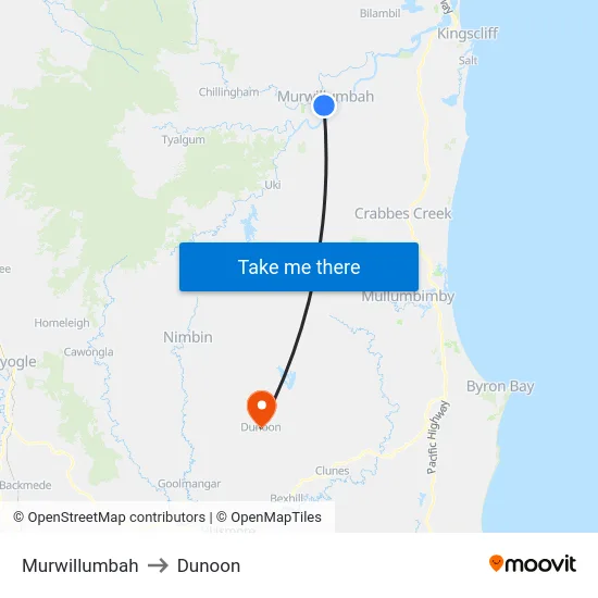 Murwillumbah to Dunoon map