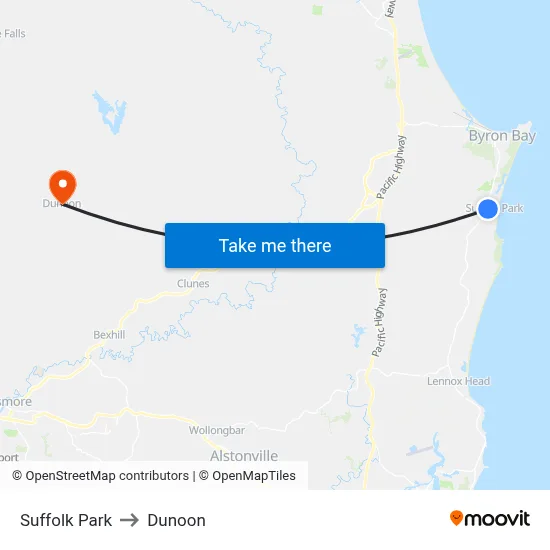 Suffolk Park to Dunoon map