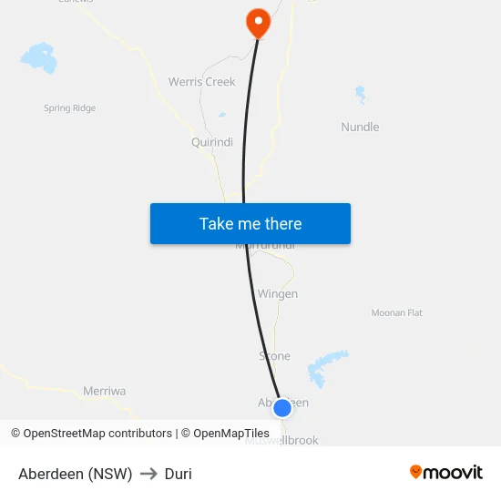 Aberdeen (NSW) to Duri map