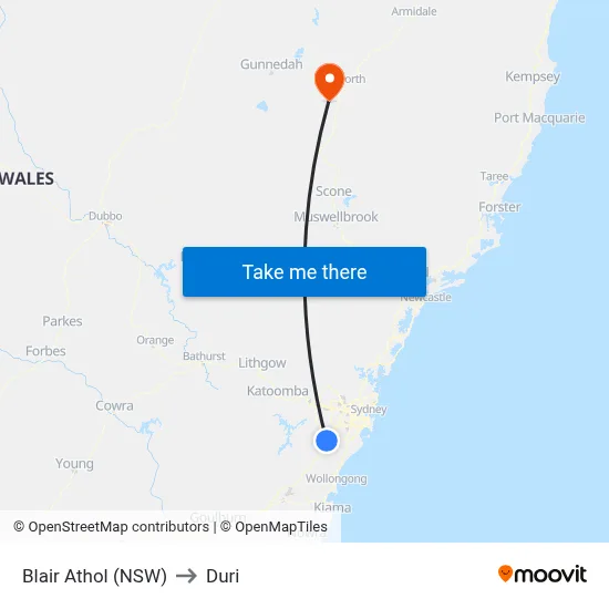 Blair Athol (NSW) to Duri map