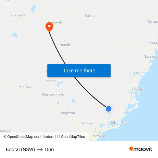 Booral (NSW) to Duri map