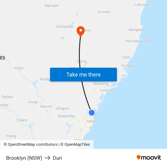 Brooklyn (NSW) to Duri map